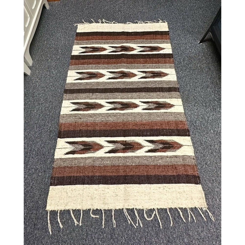 VTG South American Handmade Wool Runner Rug Saddle Blanket 58" X 35" Guatemala